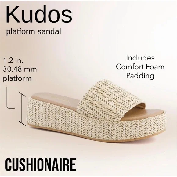 Cushionaire Kudos Platform Wedge Sandals Women Natural Espadrille Comfort Sz 8M - Picture 2 of 16